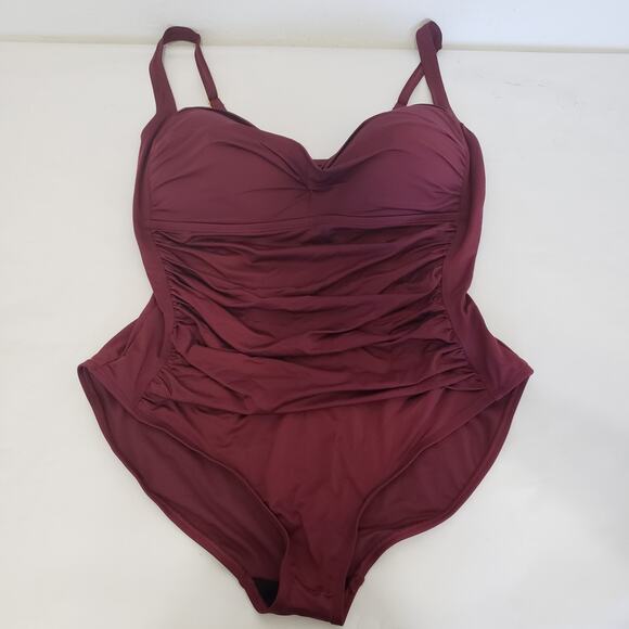 NEW!! Sonnet Shores Plus Size 22W Burgundy Ruched Front One Piece Swimsuit - Picture 12 of 12